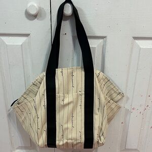 Striped Canvas Tote Bag with Black Straps